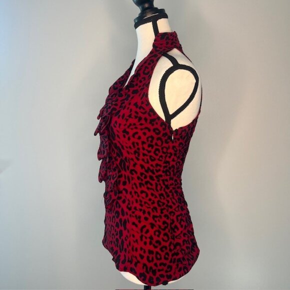 Express Women's Razor Back Halter Top Blouse, Deep Red & Black Leopard Print, XS - Picture 3 of 5